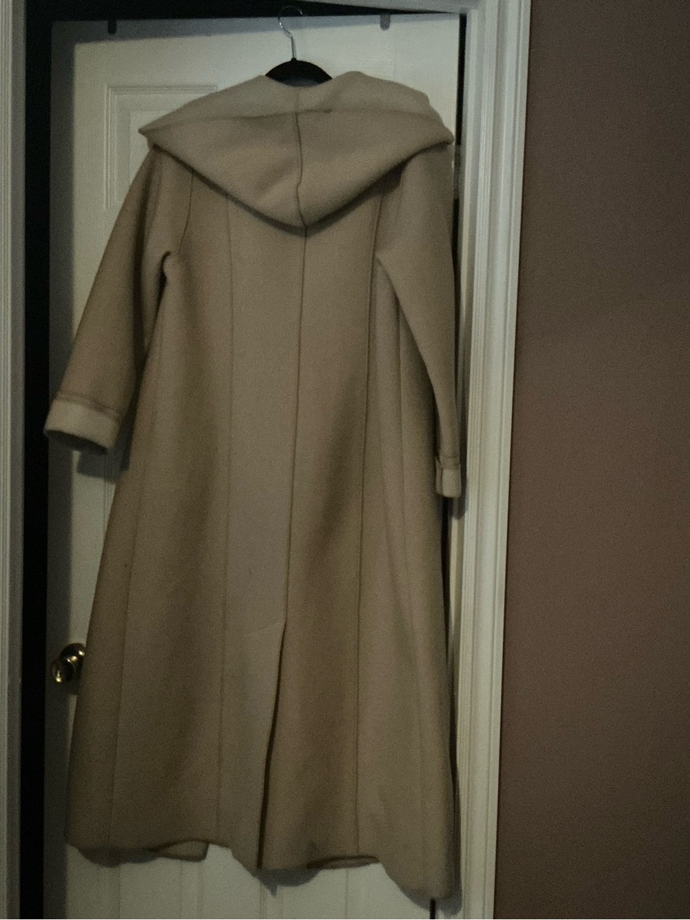 Braetan Long Hooded Full-Length Coat in Beige